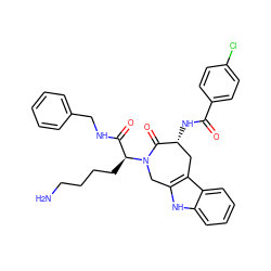 NCCCC[C@@H](C(=O)NCc1ccccc1)N1Cc2[nH]c3ccccc3c2C[C@@H](NC(=O)c2ccc(Cl)cc2)C1=O ZINC000049889518