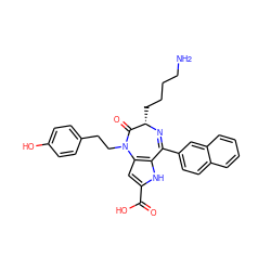 NCCCC[C@@H]1N=C(c2ccc3ccccc3c2)c2[nH]c(C(=O)O)cc2N(CCc2ccc(O)cc2)C1=O ZINC000473135952