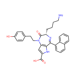 NCCCC[C@@H]1N=C(c2cccc3ccccc23)c2[nH]c(C(=O)O)cc2N(CCc2ccc(O)cc2)C1=O ZINC000473135165