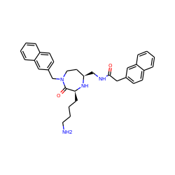 NCCCC[C@@H]1N[C@H](CNC(=O)Cc2ccc3ccccc3c2)CCN(Cc2ccc3ccccc3c2)C1=O ZINC000118684543