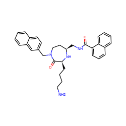 NCCCC[C@@H]1N[C@H](CNC(=O)c2cccc3ccccc23)CCN(Cc2ccc3ccccc3c2)C1=O ZINC000118701598