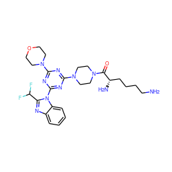 NCCCC[C@H](N)C(=O)N1CCN(c2nc(N3CCOCC3)nc(-n3c(C(F)F)nc4ccccc43)n2)CC1 ZINC000095583353