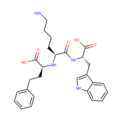 NCCCC[C@H](N[C@@H](CCc1ccccc1)C(=O)O)C(=O)N[C@@H](Cc1c[nH]c2ccccc12)C(=O)O ZINC000034867476