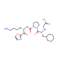 NCCCC[C@H](NC(=O)[C@@H]1CCCN1C(=O)[C@@H](CC1CCCCC1)NCC(=O)O)C(=O)c1ncco1 ZINC000013491435