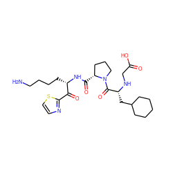 NCCCC[C@H](NC(=O)[C@@H]1CCCN1C(=O)[C@@H](CC1CCCCC1)NCC(=O)O)C(=O)c1nccs1 ZINC000003832082