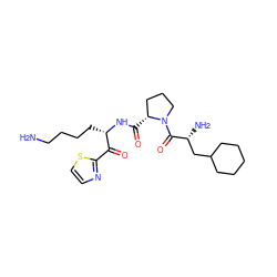 NCCCC[C@H](NC(=O)[C@@H]1CCCN1C(=O)[C@H](N)CC1CCCCC1)C(=O)c1nccs1 ZINC000013491433