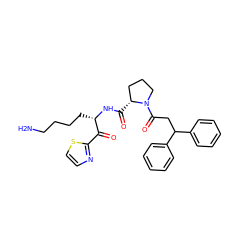 NCCCC[C@H](NC(=O)[C@@H]1CCCN1C(=O)CC(c1ccccc1)c1ccccc1)C(=O)c1nccs1 ZINC000013491429