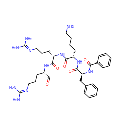 NCCCC[C@H](NC(=O)[C@H](Cc1ccccc1)NC(=O)c1ccccc1)C(=O)N[C@@H](CCCN=C(N)N)C(=O)N[C@H](C=O)CCCN=C(N)N ZINC000028565402