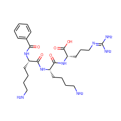 NCCCC[C@H](NC(=O)c1ccccc1)C(=O)N[C@@H](CCCCN)C(=O)N[C@@H](CCCN=C(N)N)C(=O)O ZINC000144837876