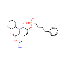 NCCCC[C@H](O[P@](=O)(O)CCCCc1ccccc1)C(=O)N(CC(=O)O)C1CCCCC1 ZINC000013600055