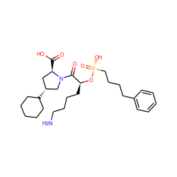 NCCCC[C@H](O[P@](=O)(O)CCCCc1ccccc1)C(=O)N1C[C@H](C2CCCCC2)C[C@H]1C(=O)O ZINC000013600000