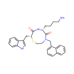 NCCCC[C@H]1NC(=O)[C@@H](Cc2c[nH]c3ccccc23)SCCN(Cc2cccc3ccccc23)C1=O ZINC000013859368