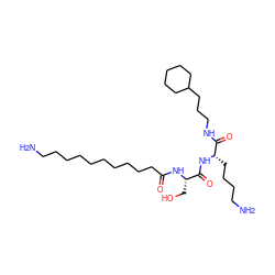 NCCCCCCCCCCC(=O)N[C@@H](CO)C(=O)N[C@@H](CCCCN)C(=O)NCCCC1CCCCC1 ZINC000013761920