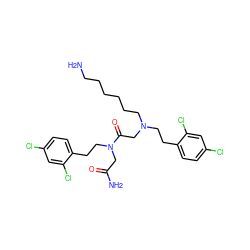 NCCCCCCN(CCc1ccc(Cl)cc1Cl)CC(=O)N(CCc1ccc(Cl)cc1Cl)CC(N)=O ZINC000028824976