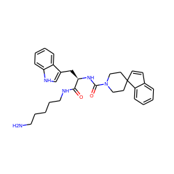 NCCCCCNC(=O)[C@@H](Cc1c[nH]c2ccccc12)NC(=O)N1CCC2(C=Cc3ccccc32)CC1 ZINC000013779782