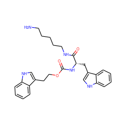 NCCCCCNC(=O)[C@H](Cc1c[nH]c2ccccc12)NC(=O)OCCc1c[nH]c2ccccc12 ZINC000026144637