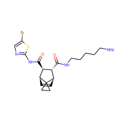 NCCCCCNC(=O)[C@H]1[C@H](C(=O)Nc2ncc(Br)s2)[C@@H]2C=C[C@H]1C21CC1 ZINC000168464153