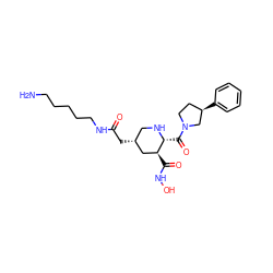 NCCCCCNC(=O)C[C@@H]1CN[C@H](C(=O)N2CC[C@@H](c3ccccc3)C2)[C@@H](C(=O)NO)C1 ZINC000034509590