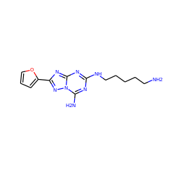 NCCCCCNc1nc(N)n2nc(-c3ccco3)nc2n1 ZINC000073292789