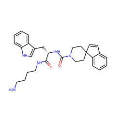 NCCCCNC(=O)[C@H](Cc1c[nH]c2ccccc12)NC(=O)N1CCC2(C=Cc3ccccc32)CC1 ZINC000013779780