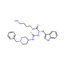 NCCCCNC(=O)[C@H](Cc1c[nH]c2ccccc12)NC(=O)NC1CCN(Cc2ccccc2)CC1 ZINC000026182829