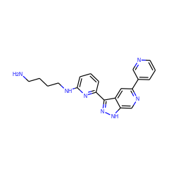 NCCCCNc1cccc(-c2n[nH]c3cnc(-c4cccnc4)cc23)n1 ZINC000205266706