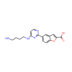 NCCCCNc1ccnc(-c2ccc3oc(C(=O)O)cc3c2)n1 ZINC000071296086