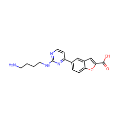 NCCCCNc1nccc(-c2ccc3oc(C(=O)O)cc3c2)n1 ZINC000071280967