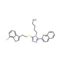 NCCCCn1c(SCCc2c[nH]c3c(Cl)cccc23)nnc1-c1ccc2ccccc2n1 ZINC000028457805