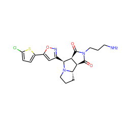 NCCCN1C(=O)[C@H]2[C@@H](C1=O)[C@@H]1CCCN1[C@H]2c1cc(-c2ccc(Cl)s2)on1 ZINC000059062474