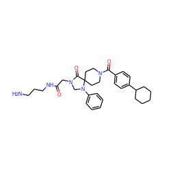 NCCCNC(=O)CN1CN(c2ccccc2)C2(CCN(C(=O)c3ccc(C4CCCCC4)cc3)CC2)C1=O ZINC000066252106