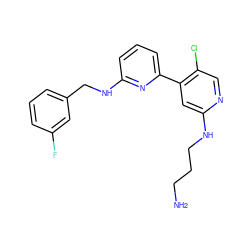 NCCCNc1cc(-c2cccc(NCc3cccc(F)c3)n2)c(Cl)cn1 ZINC000169703744