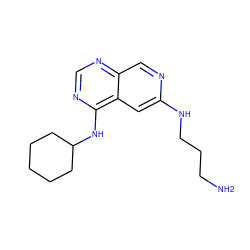 NCCCNc1cc2c(NC3CCCCC3)ncnc2cn1 ZINC000040892646