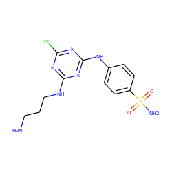 NCCCNc1nc(Cl)nc(Nc2ccc(S(N)(=O)=O)cc2)n1 ZINC000103269445