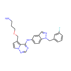 NCCCOCc1ccn2ncnc(Nc3ccc4c(cnn4Cc4cccc(F)c4)c3)c12 ZINC000028901061