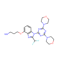 NCCCOc1cccc2c1nc(C(F)F)n2-c1nc(N2CCOCC2)nc(N2CCOCC2)n1 ZINC000068246372