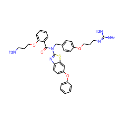 NCCCOc1ccccc1C(=O)N(Cc1ccc(OCCCN=C(N)N)cc1)c1nc2ccc(Oc3ccccc3)cc2s1 ZINC000042989463