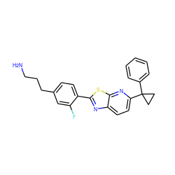 NCCCc1ccc(-c2nc3ccc(C4(c5ccccc5)CC4)nc3s2)c(F)c1 ZINC000082154656