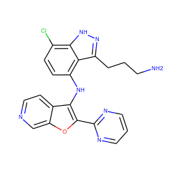 NCCCc1n[nH]c2c(Cl)ccc(Nc3c(-c4ncccn4)oc4cnccc34)c12 ZINC000066078675