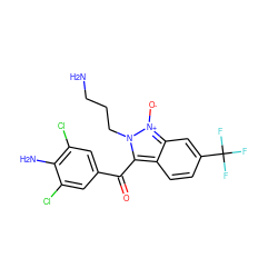 NCCCn1c(C(=O)c2cc(Cl)c(N)c(Cl)c2)c2ccc(C(F)(F)F)cc2[n+]1[O-] ZINC000036383480