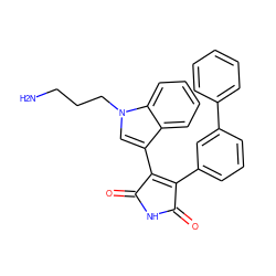 NCCCn1cc(C2=C(c3cccc(-c4ccccc4)c3)C(=O)NC2=O)c2ccccc21 ZINC000029124584