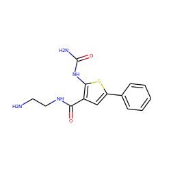 NCCNC(=O)c1cc(-c2ccccc2)sc1NC(N)=O ZINC000040380660