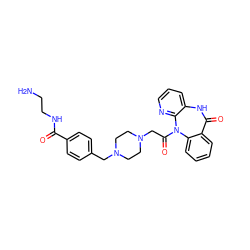 NCCNC(=O)c1ccc(CN2CCN(CC(=O)N3c4ccccc4C(=O)Nc4cccnc43)CC2)cc1 ZINC000022940154