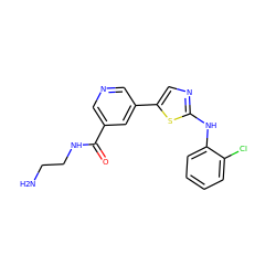 NCCNC(=O)c1cncc(-c2cnc(Nc3ccccc3Cl)s2)c1 ZINC000084596842