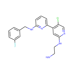 NCCNc1cc(-c2cccc(NCc3cccc(F)c3)n2)c(Cl)cn1 ZINC000169703756