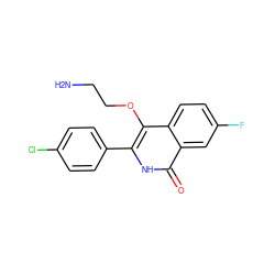 NCCOc1c(-c2ccc(Cl)cc2)[nH]c(=O)c2cc(F)ccc12 ZINC000149283512