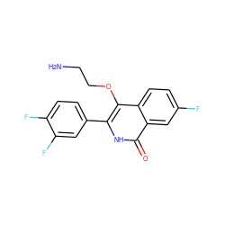 NCCOc1c(-c2ccc(F)c(F)c2)[nH]c(=O)c2cc(F)ccc12 ZINC000149156569