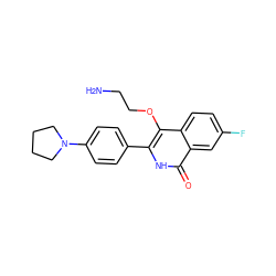 NCCOc1c(-c2ccc(N3CCCC3)cc2)[nH]c(=O)c2cc(F)ccc12 ZINC000149138635