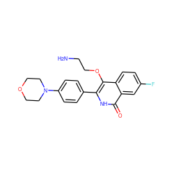 NCCOc1c(-c2ccc(N3CCOCC3)cc2)[nH]c(=O)c2cc(F)ccc12 ZINC000149192356