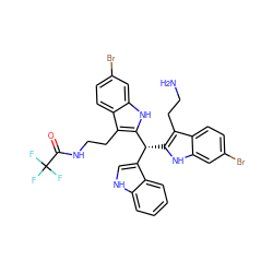 NCCc1c([C@@H](c2[nH]c3cc(Br)ccc3c2CCNC(=O)C(F)(F)F)c2c[nH]c3ccccc23)[nH]c2cc(Br)ccc12 ZINC000029127845